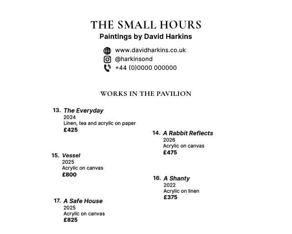 Header section for The Small Hours Works in the Pavilion page
