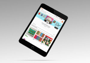 A floating iPad showcases the FayJay Art Plus Design Etsy shop featuring the Baubily Christmas product line