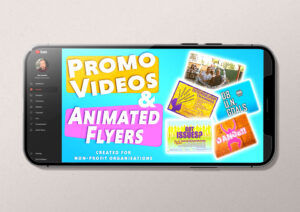 Mobile phone showing the graphic design of the Promo Videos and Animated Flyers playlist on Phaedon Z's YouTube channel