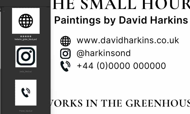 The artist's contact details panel of The Small Hours catalogue sheet