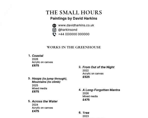 Header section for The Small Hours Works in the Greenhouse page