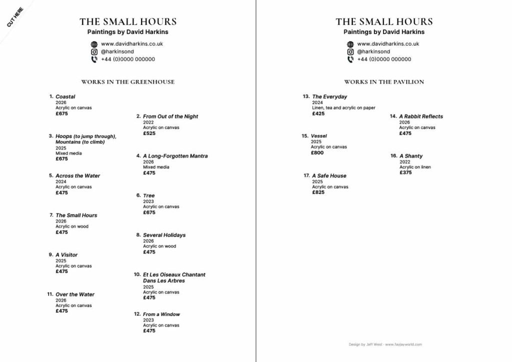 David Harkins' The Small Hours catalogue list